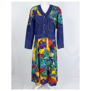 Canvasbacks Women's Vintage Artsy 80s Mixed Media Dress Jacket Set Small XS
